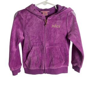 Juicy Couture Kids Size 3T Purple Velour Stripe Sleeve Hoodie Sweatshirt Track